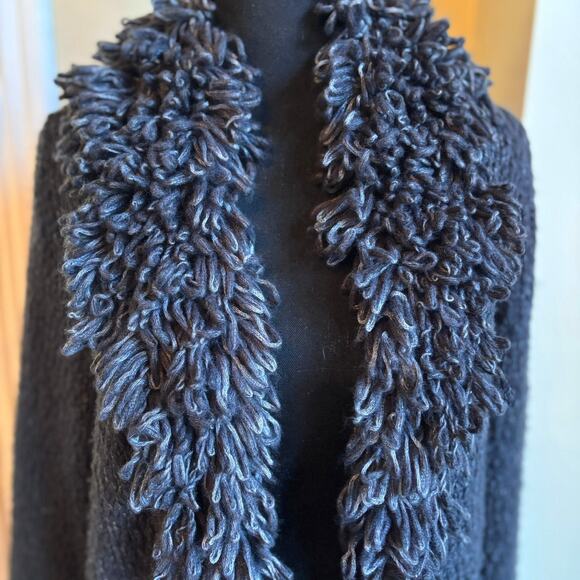 Chico's Duster Cardigan Women's Medium Size 1 Black Gray Knit Fringe Clasp Close - Picture 5 of 14